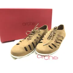 良品 arche アルシュ LOMZEE フラット シューズ 靴 ブラウン スエード レースアップ サイズ37 レディース m15556