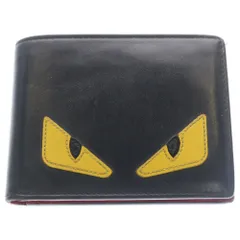FENDI (フェンディ) モンスター バグズアイ レザーウォレット 2つ折り財布 ブラック/イエロー