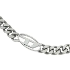 DIESEL (ディーゼル) Dロゴプレート チェーン ステンレスネックレス シルバー DX1433040