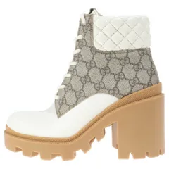 GUCCI (グッチ) GGスプリーム アンクルブーツ ホワイト レザー 659691