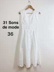 31 Sons de mode コットンレースワンピース 白 バックレースアップ ノースリーブ フレア Aライン Cotton Lace Dress White 36
