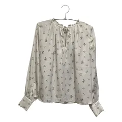 earth music&ecology　レディース　フリーサイズ　普通生地　汚れ傷みなし　白地に花柄　首元リボンTブラウス