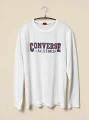 CONVERSE ロンT M カレッジロゴ かすれプリント ホワイト ダメージあり