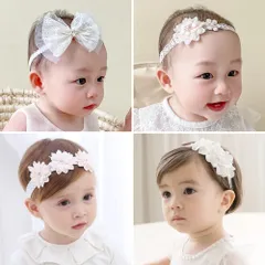 誕生日 お祝い ゴムバンド ベビーヘッドバンド おしゃれ 記念日 レースかわいい 髪飾り 女の子 撮影 子供 ヘアアクセサリー 赤ちゃん 出産祝い(C) 4本入り ヘアバンド ベビー