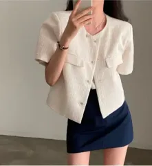 ツイード 半袖 ジャケット アイボリー
