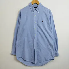 90s Ralph Lauren ラルフローレン 長袖 シャツ YARMOUTH BD ボタンダウン オックスフォード コットン ポニー 刺繍 古着 VINTAGE ブルー系 15 1/2-33 D409