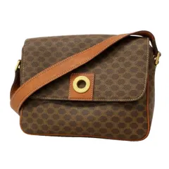 【6dc2477】セリーヌ ショルダーバッグ マカダム PVC ブラウン ゴールド金具【中古】レディース