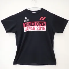 古着　YONEX OPEN JAPAN 2015 ヨネックス　レディースロゴTシャツ　バックプリント　ブラック系　黒色　ピンクロゴ　Sサイズ