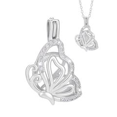 [Brand New] [PH PandaHall] 925 Sterling Silver Butterfly Cage Pendant for Pearl Jewelry Making, Platinum Silver Cage Necklace Charm Butterfly Pendant Women's DIY Craft Valentine's Day Gift Decoration 1