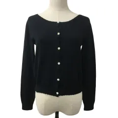 ロディスポット LODISPOTTO カーディガン ニット ラウンドネック ビジュー 無地 長袖 M 黒 ブラック