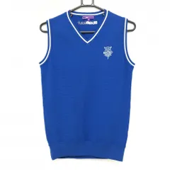 【超美品】ビームスゴルフ ニットベスト ブルー×白 Vネック ロゴ刺しゅう レディース M ゴルフウェア BEAMS GOLF