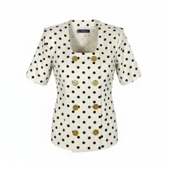 48d16 GIVENCHY ジバンシー Vintage 半袖ジャケット 金ボタン ポルカドット柄 フランス製 ホワイト ブラック レディース 女性用u02tのサムネイル