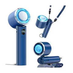 即納：ハンディファン 冷却プレート付き 携帯扇風機 0~199無段階風量調節 【2026革新版 ＆ -28℃瞬間冷却】6800mAh大容量 日本製超高速モーター搭載 ミニ扇風機 ペルチェ素子 強力 折り畳み式 首掛け/卓上/手持ち対応 USB充電 LEDデ 0