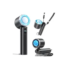 即納：ハンディファン 冷却プレート付き 携帯扇風機 0~199無段階風量調節 【2026革新版 ＆ -28℃瞬間冷却】6800mAh大容量 日本製超高速モーター搭載 ミニ扇風機 ペルチェ素子 強力 折り畳み式 首掛け/卓上/手持ち対応 USB充電 LEDデ 0