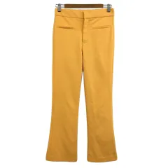 ザラ ZARA パンツ フレア ロング ストレッチ ウエストゴム 無地 USA S オレンジ 黄 イエロー