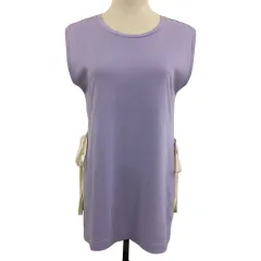 ニコアンド Niko and.. カットソー ラウンドネック スリット リボン 無地 ノースリーブ L 紫 パープル