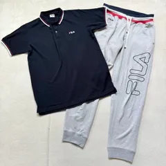 【2点セット】【メンズMサイズ】FILA フィラ 半袖 ポロシャツ スウェット パンツ ジョガーパンツ ライン ロゴ スポーツ
