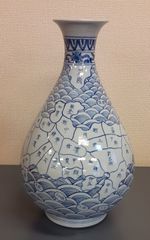明 永楽年製 款 染付龍唐草文大天球瓶 高さ約41.5cm 在銘 WWTT388