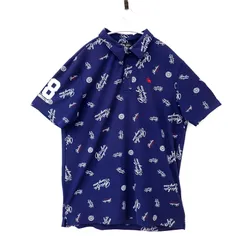 古着　メンズポロシャツ　 ガッチャ　半袖　GOTCHA GOLF AUTHENTIC PERFORMANCE PRODUCTS XLサイズ　ブルー系　紺色　ネイビー系　ゴルフポロシャツ　肩ロゴ　総柄のサムネイル
