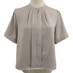 ナチュラルビューティーベーシック NATURAL BEAUTY BASIC ブラウス カットソー ラウンドネック シフォン フロントタック 無地 半袖 S ベージュ