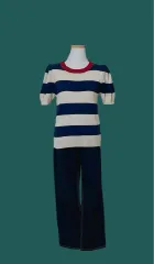 パフスリーブ ストライプ 半袖ニット