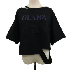 シンプリシテェ SIMPLICITE カットソー プルオーバー スウェット ラウンドネック カットオフ ロゴ 刺繍 レース 七分袖 F 黒 ブラック