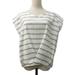 ロペピクニック ROPE Picnic ブラウス シャツ Vネック プルオーバー ボーダー タック フレンチスリーブ 38 白 グレー ホワイト