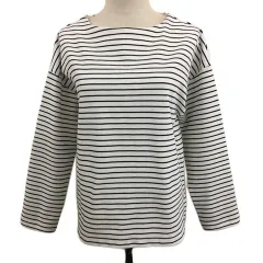 オペークドットクリップ OPAQUE.CLIP カットソー プルオーバー ボートネック ボーダー 長袖 38 M 白 黒 ホワイト ブラック