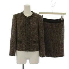 23区 オンワード樫山 セットアップ 上下 32 茶色 ブラウン ノーカラージャケット 上着 ツイード柄 タイトスカート ひざ丈 長袖 /LP ■GY99