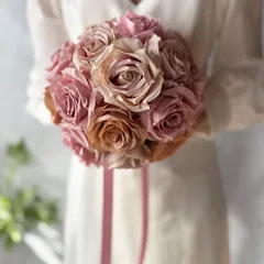 くすみピンクローズラウンドブーケ☆ブートニア