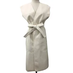 ザラ ZARA ベスト ジレ ロング リボンベルト 無地 USA S ベージュ