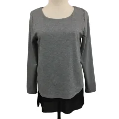 フレディ&グロスター FREDY&GLOSTER カットソー ラウンドネック プルオーバー 切替 レイヤード風 無地 長袖 36 グレー 黒 ブラック