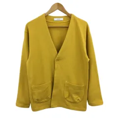 インヘリット INHERIT カーディガン Vネック 無地 長袖 M 黄 イエロー