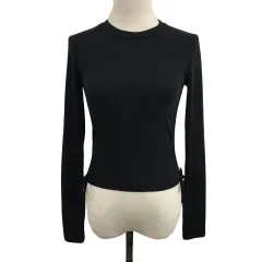 ザラ ZARA カットソー ニット プルオーバー クルーネック リブ ドロスト リボン 長袖 USA S 黒 ブラック