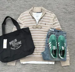 ポロ ニット ストライプ カラ(L-105) (メンズ/レディース) ユニセックス