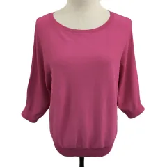 グローブ grove カットソー ニット プルオーバー ラウンドネック 無地 ドルマンスリーブ 七分袖 M ピンク