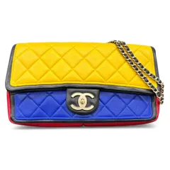 CHANEL 希少 美品 シャネル モンドリアン マトラッセ Wチェーンショルダーバッグ トリコロール ラムスキン レザー 17番台シリアル マルチカラー ショルダーバッグ ゴールド金具 ココマーク ABランク 鑑定済 中古 シャネルバッグ【1/28価格改定】
