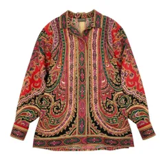 48d16 KENZO ケンゾー ロングスリーブオープンカラーシャツ 総柄シャツ トップス Mサイズ マルチカラー ウール100％ レディース 女性用u02tのサムネイル