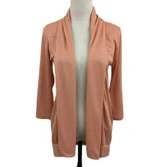 グローブ grove カーディガン ニット ショールカラー 前開き ロールアップ 無地 七分袖 M オレンジ