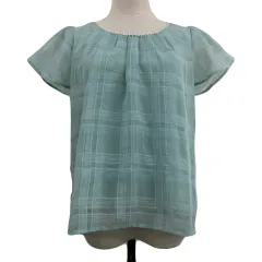 エニィスィス エニシス anySiS カットソー ブラウス プルオーバー ラウンドネック チェック 半袖 2 緑 グリーン