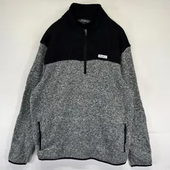 古着 エディー・バウアー Eddie Bauer フリース ニット ハーフジップ プルオーバー ワンポイントロゴ XL  ブラック系 ツートン メンズ