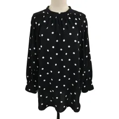 レプシィム ローリーズファーム LEPSIM LOWRYS FARM ブラウス カットソー プルオーバー バンドカラー ギャザー プリント 水玉 ドット 長袖 F 黒 白 ブラック ホワイト