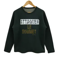 エーグル AIGLE カットソー Tシャツ ラウンドネック プルオーバー ロゴ プリント 長袖 M 緑 グリーン