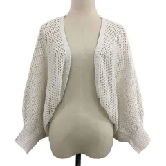 レトロガール RETRO GIRL カーディガン ボレロ ニット ショート 前開き 透かし編み クロシェ 長袖 F 白 ホワイト