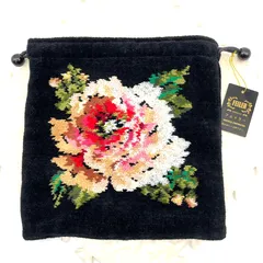フェイラー FEILER シュニール織 ポーチ 巾着 ブラック 花柄 フラワー 小物入れ 化粧ポーチ ハンドポーチ ミニバッグ ドローストリング 高級感 ドイツブランド レディース 上品 可愛い クラシック コンパクト ギフト 人気 ブランド
