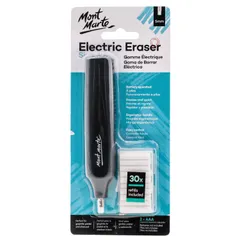 Mont Marte 電動消しゴム 電動字消器 パワフル よく消える 静音 筆形 取り換え用 消しゴム30本 学生用 文房具 オフィス用品 図面 楽譜 建築企画 絵画 電池式 ブラックのサムネイル