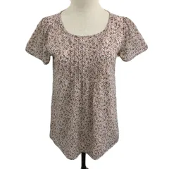 エニィスィス エニシス anySiS カットソー ブラウス プルオーバー ラウンドネック 花柄 総柄 半袖 2 ピンク 赤 レッド