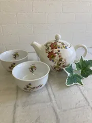 ☆Y03 可愛い花柄ポット/湯呑みセット 陶器製 茶器  オシャレ☆