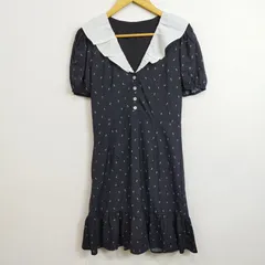 Fano Studios パフスリーブ フラワー ミニワンピース 半袖 小花 フレンチガーリー Aライン ブラック L D438のサムネイル
