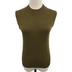 ビームスハート BEAMS HEART セーター ニット ハイネック プルオーバー リブ ノースリーブ 緑 グリーン